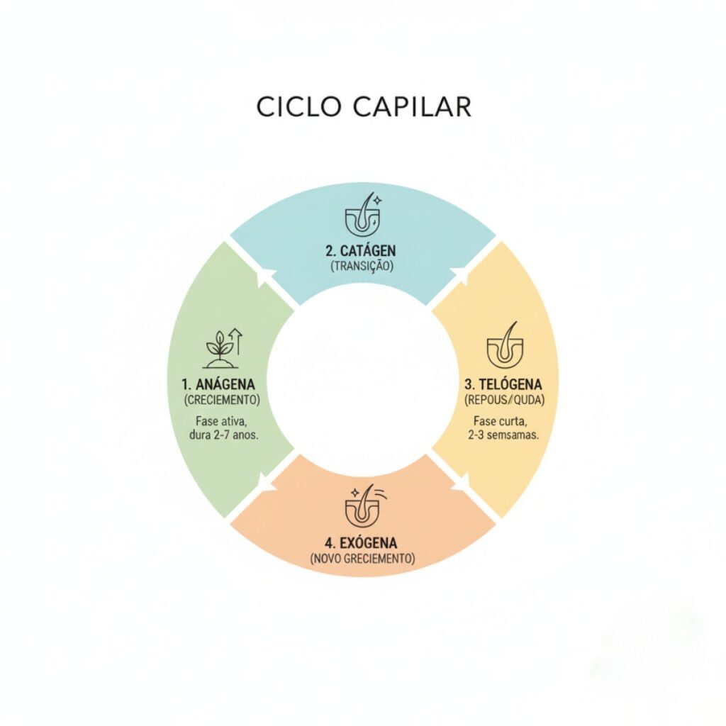 Ciclo de Crescimento do Cabelo: Fases Anágena, Catágena, Telógena e Exógena